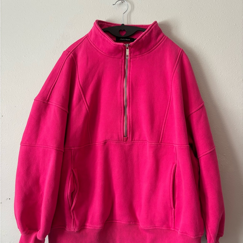 Bright Pink Quarter-Zip Pullover